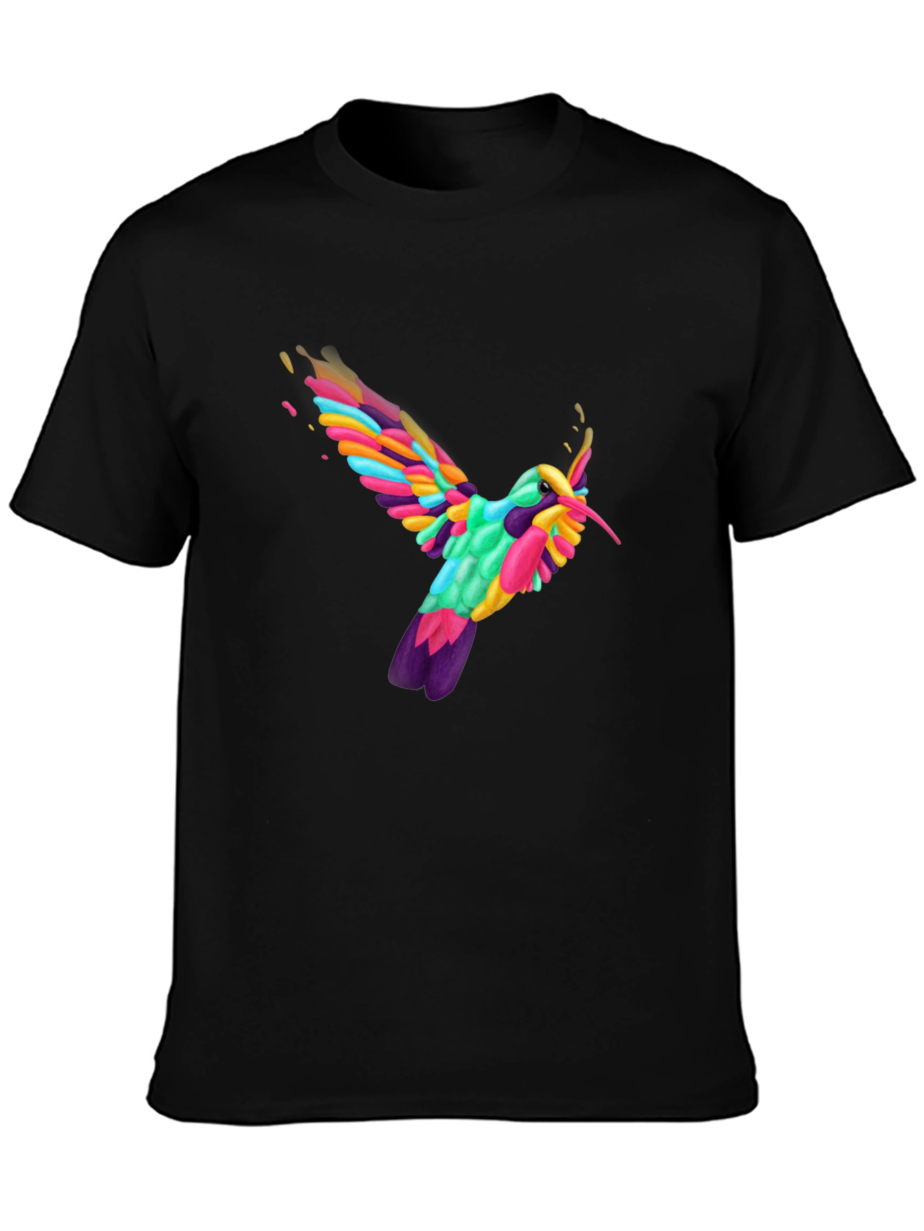 Vibrant Hummingbird Graphic Tee - Black