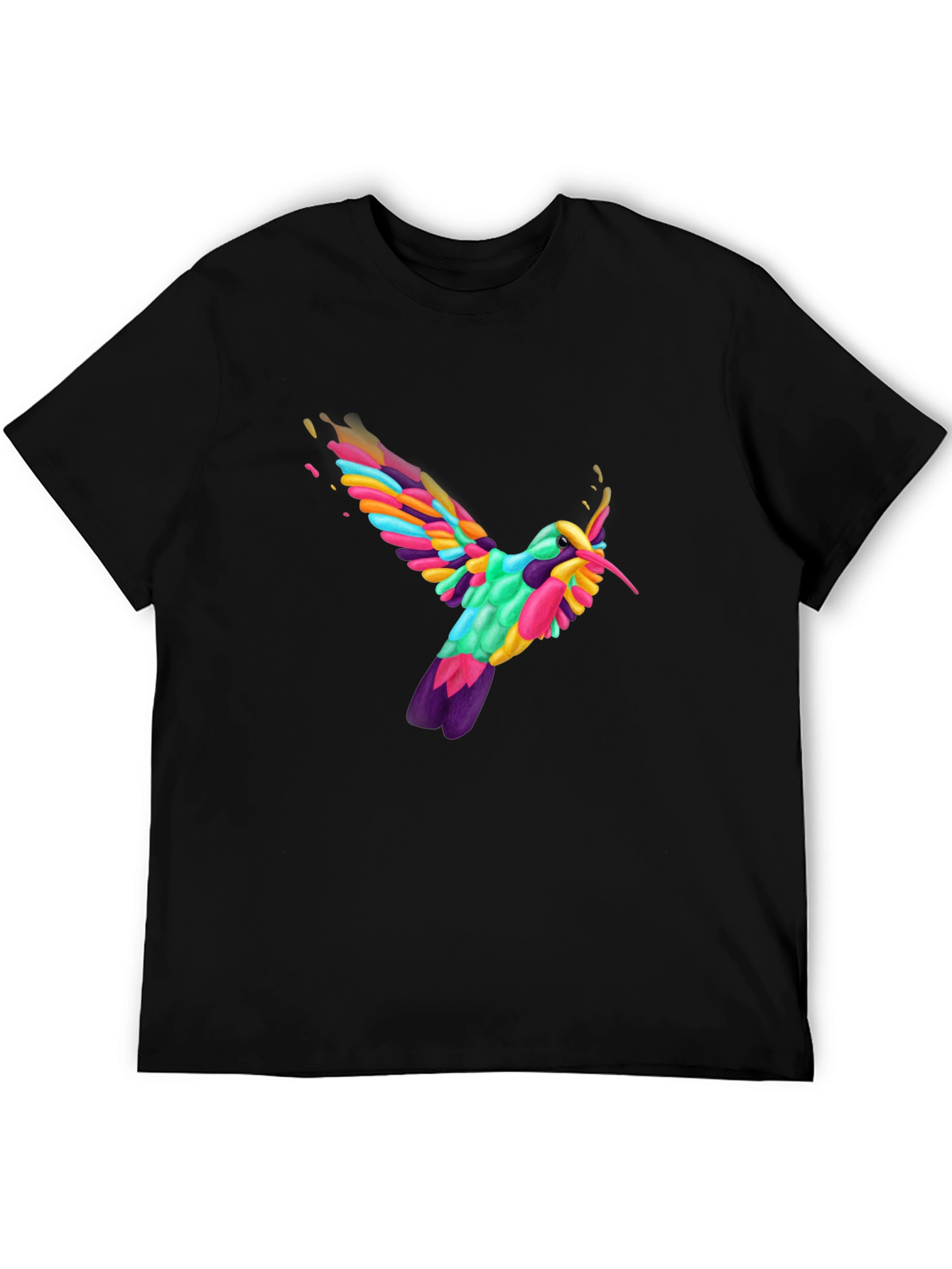 Vibrant Hummingbird Graphic Tee - Black