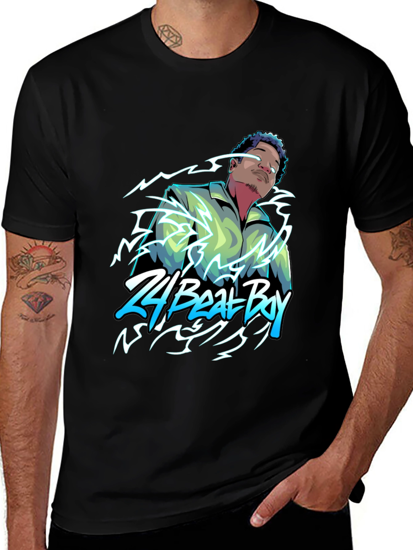 24 Beat Boy Graphic T-Shirt - Stylish Black Tee