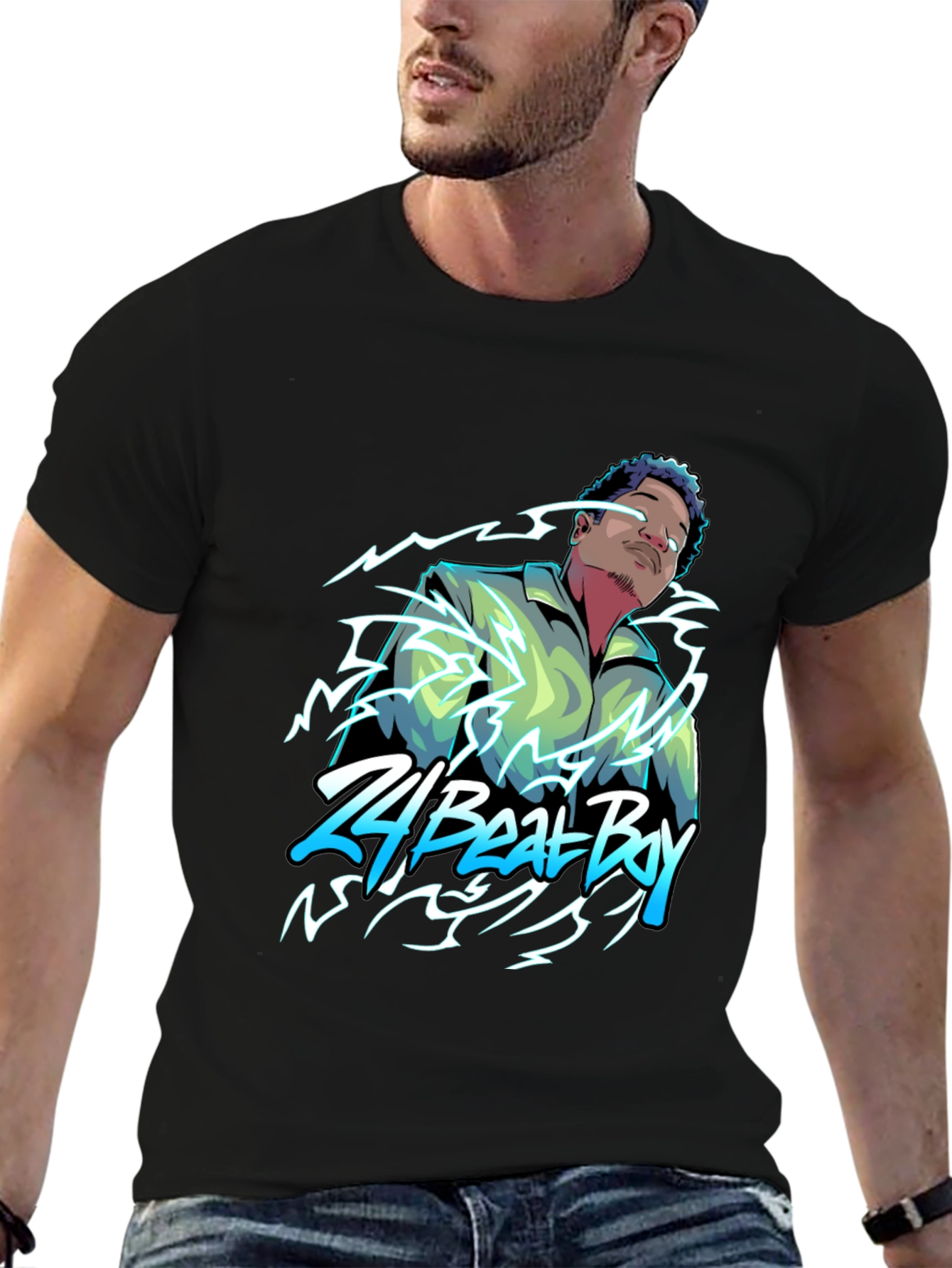 24 Beat Boy Graphic T-Shirt - Stylish Black Tee