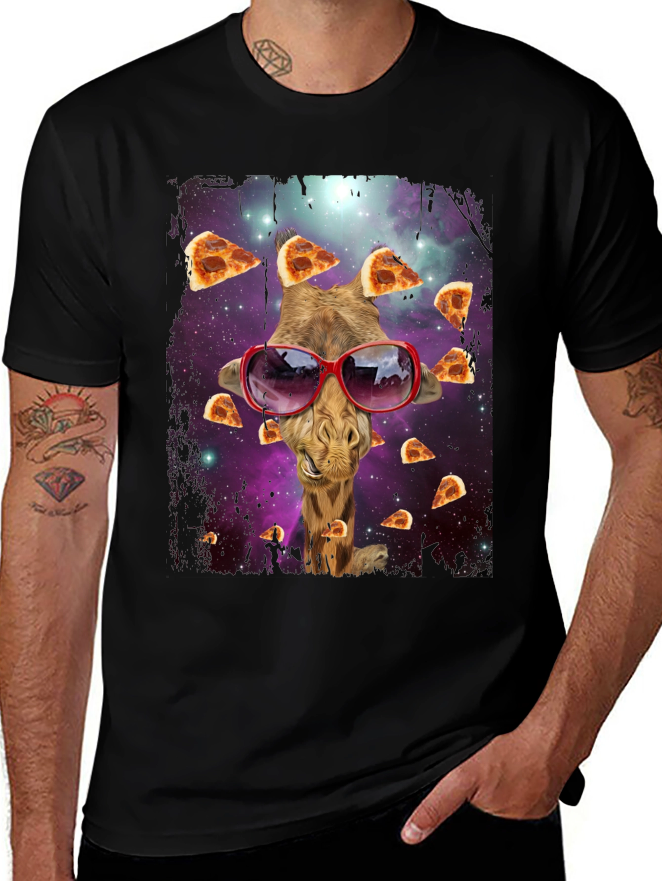 Giraffe Pizza Galaxy T-Shirt