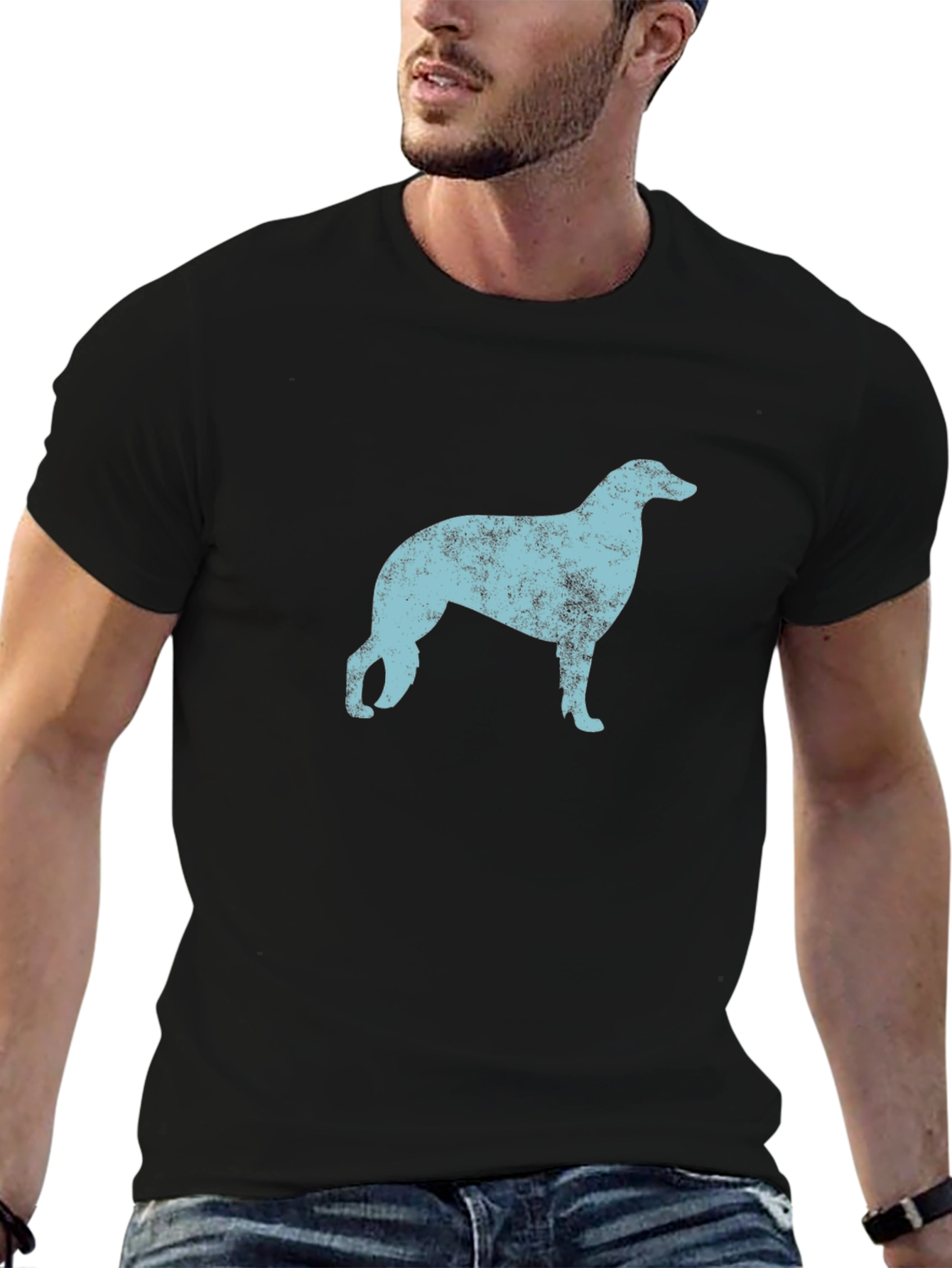Distressed Dog Silhouette Graphic Tee - Black