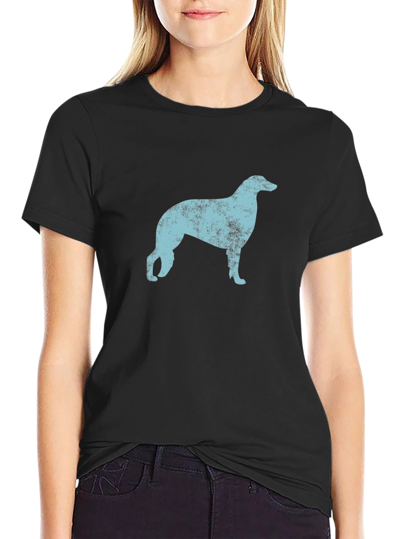 Distressed Dog Silhouette Graphic Tee - Black