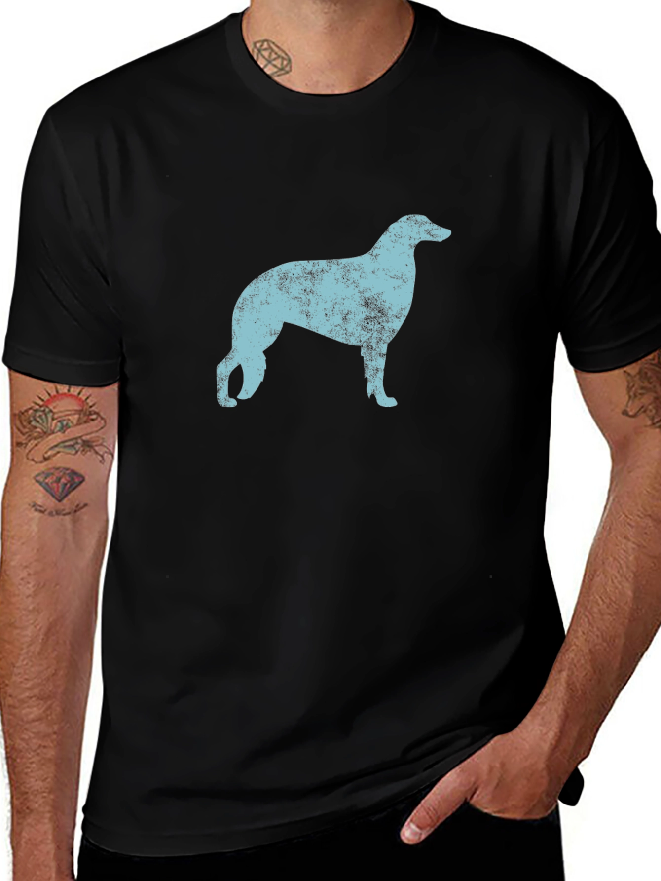 Distressed Dog Silhouette Graphic Tee - Black