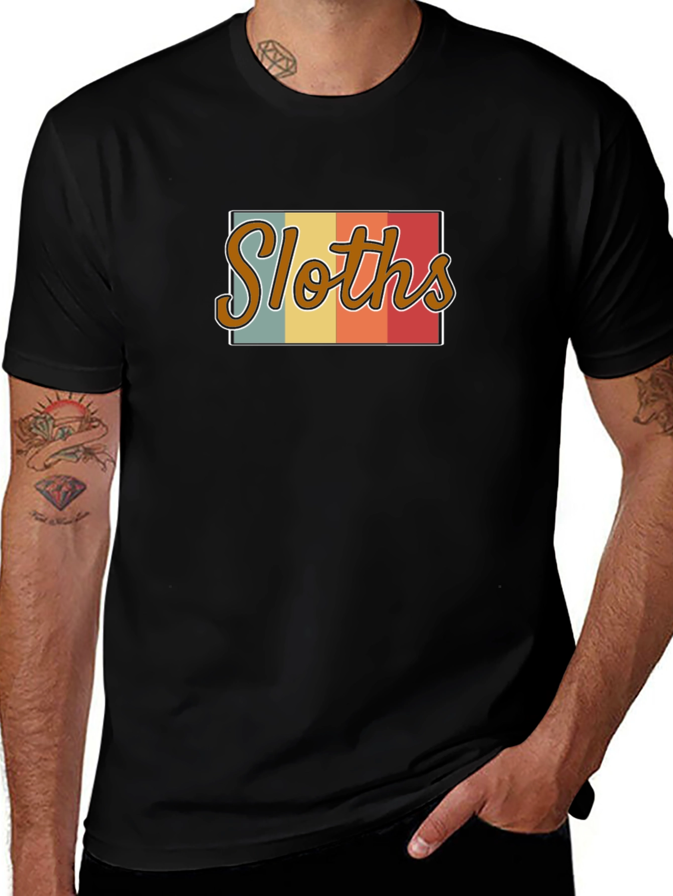 Retro Sloths Graphic Tee - Mens Black T-Shirt