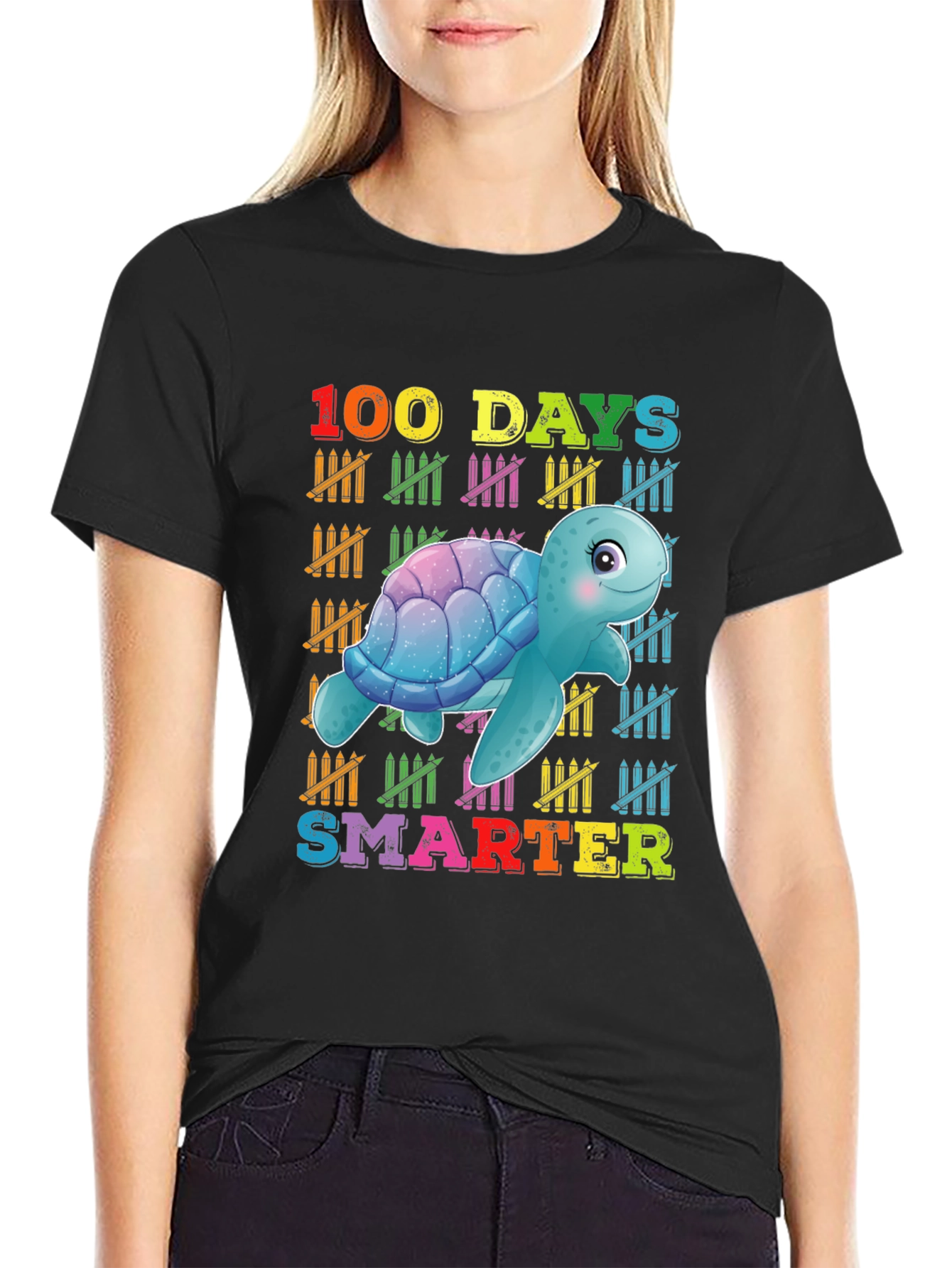 100 Days Smarter Turtle Graphic T-Shirt