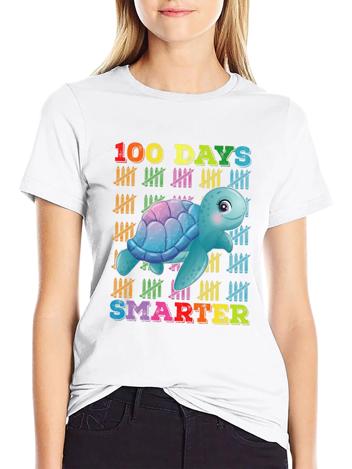 100 Days Smarter Turtle Graphic T-Shirt