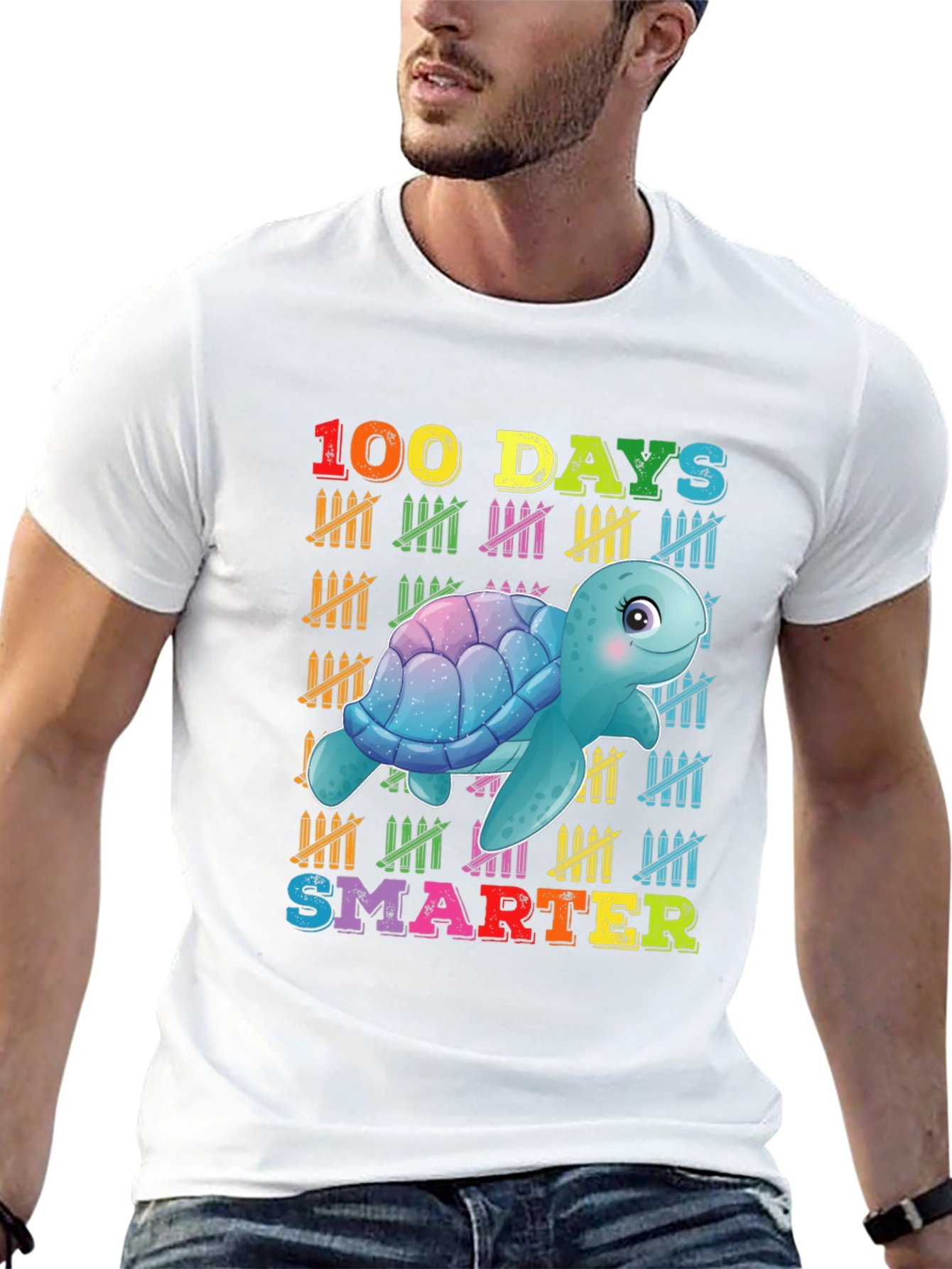 100 Days Smarter Turtle Graphic T-Shirt