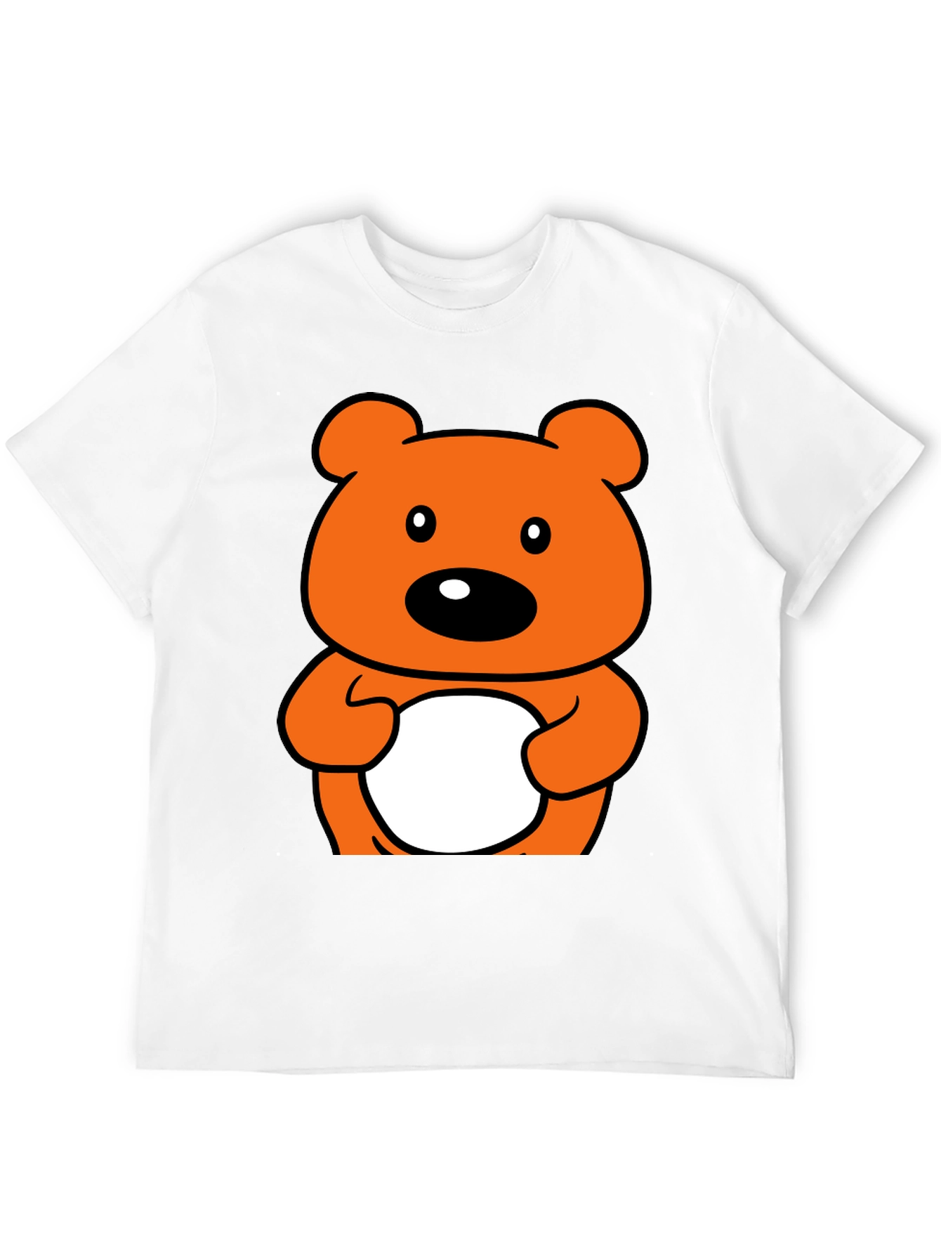 Cute Orange Cartoon Bear Graphic Black T-Shirt