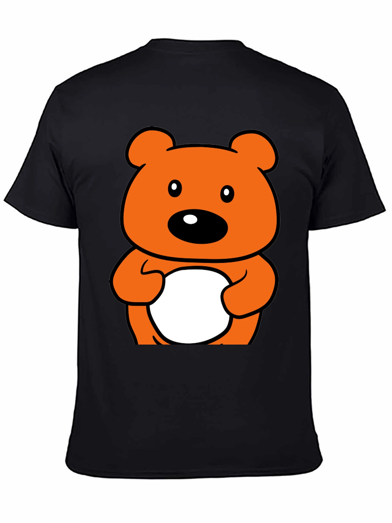 Cute Orange Cartoon Bear Graphic Black T-Shirt