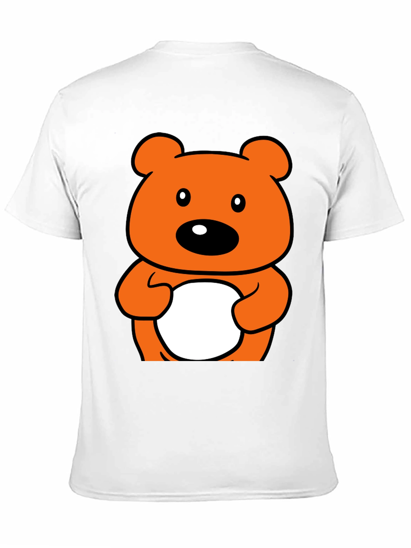 Cute Orange Cartoon Bear Graphic Black T-Shirt