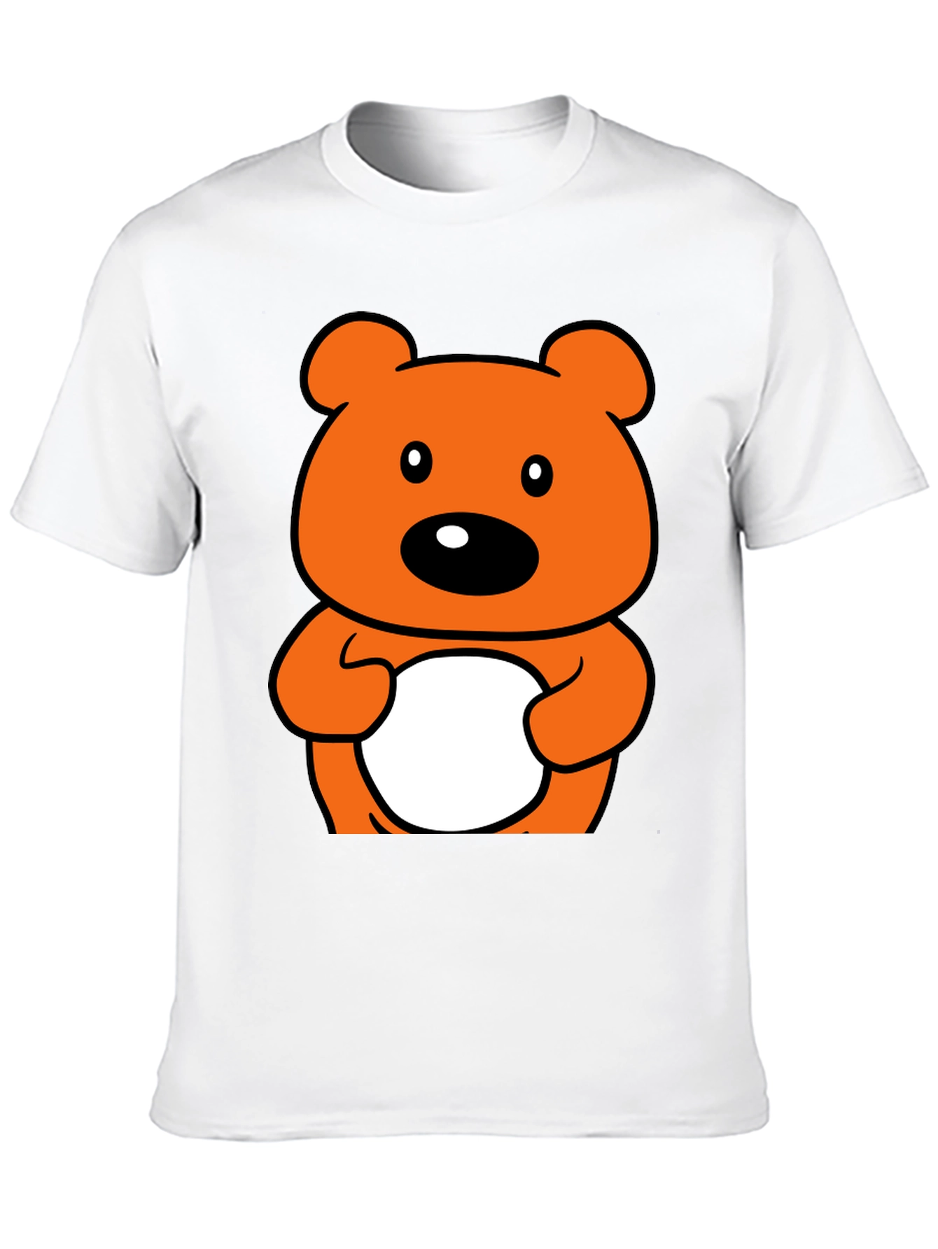 Cute Orange Cartoon Bear Graphic Black T-Shirt
