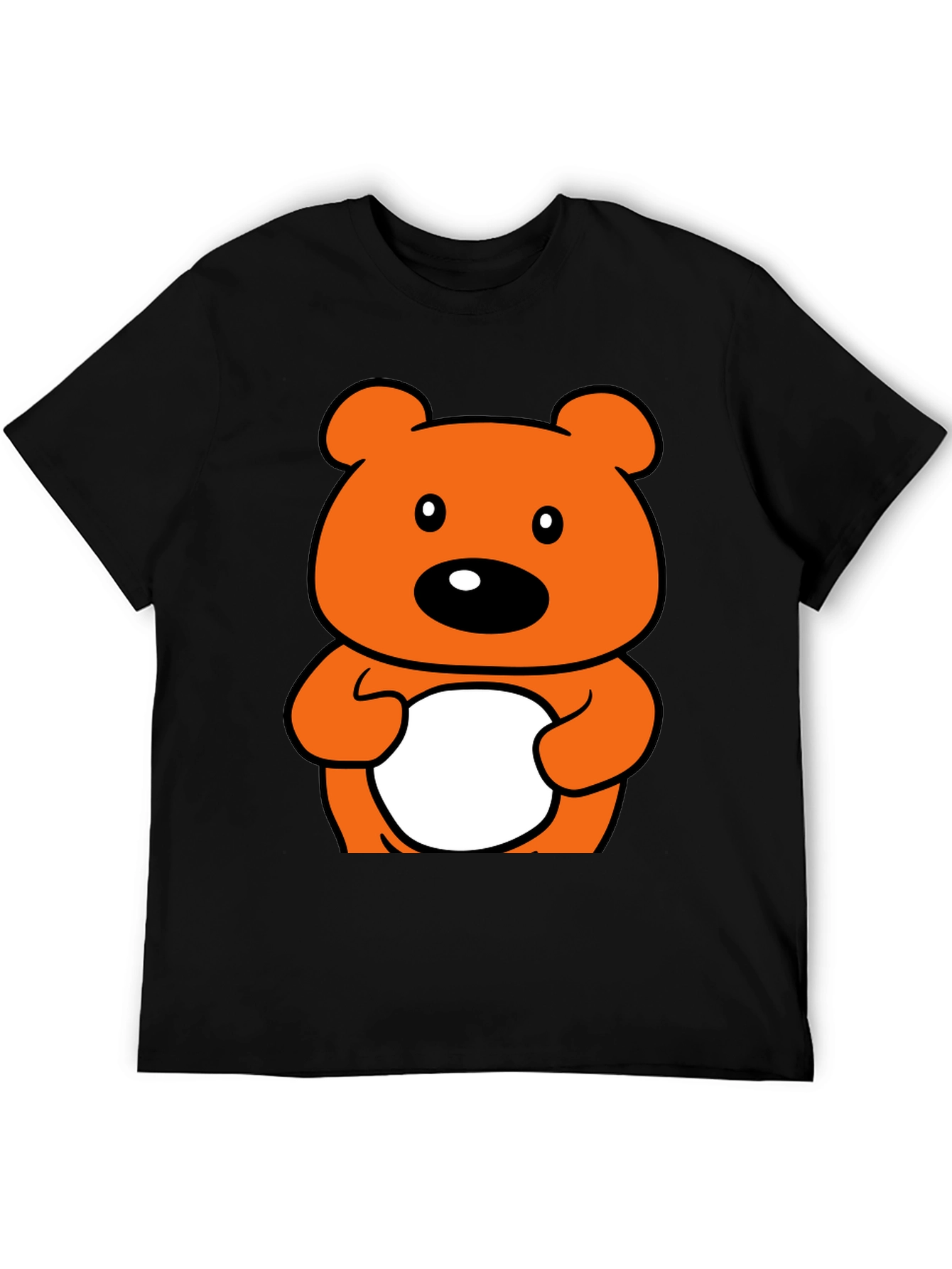 Cute Orange Cartoon Bear Graphic Black T-Shirt