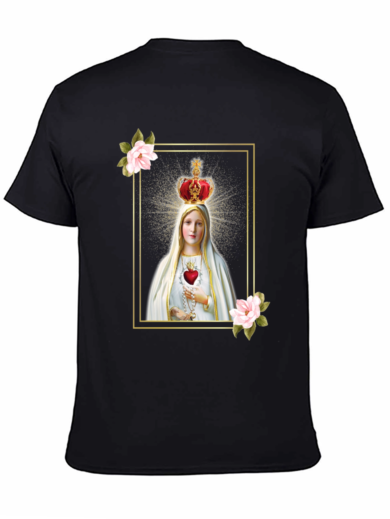 Virgin Mary Graphic Tee - Religious Black T-Shirt