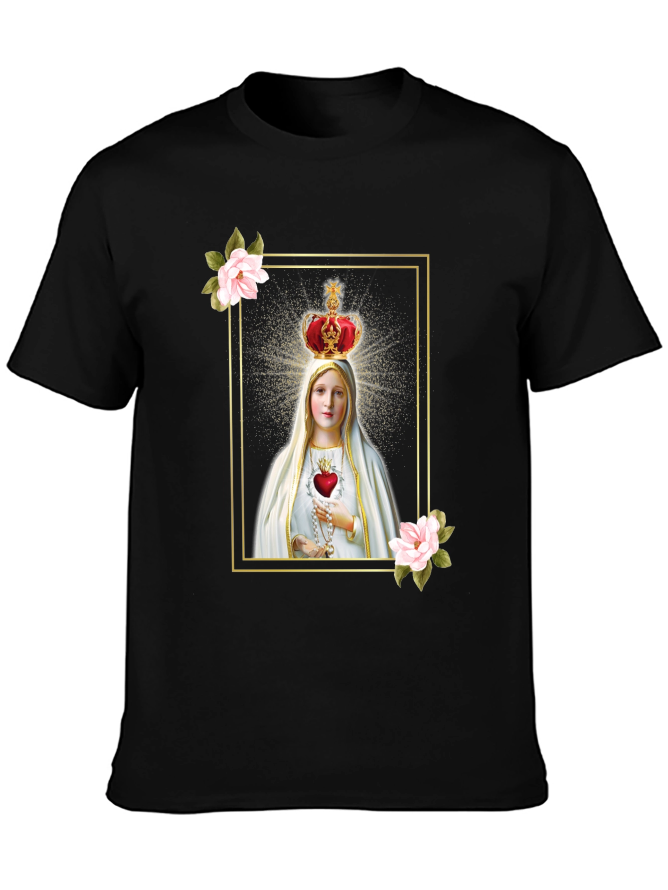 Virgin Mary Graphic Tee - Religious Black T-Shirt
