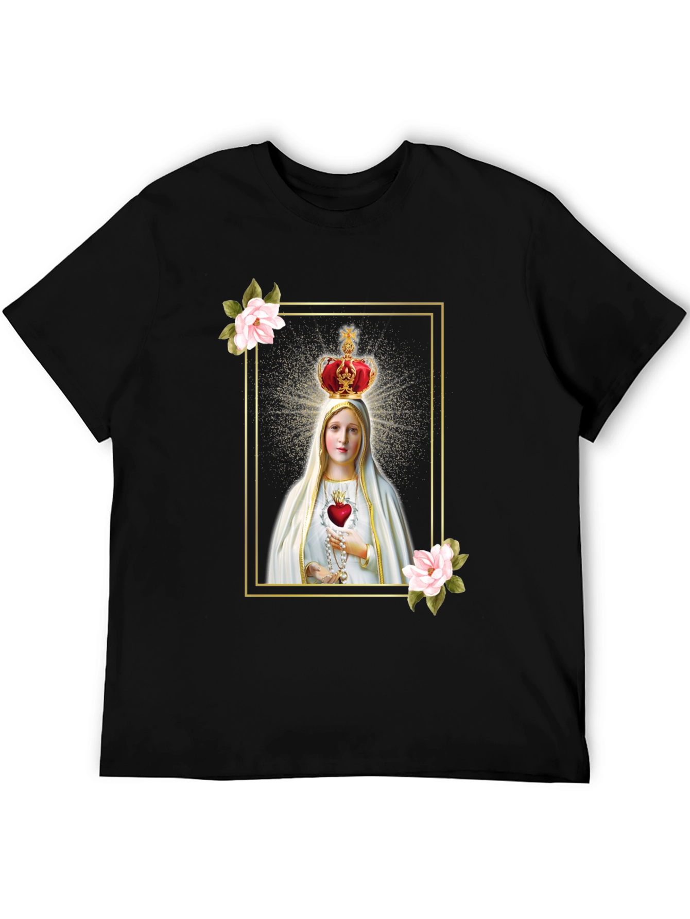 Virgin Mary Graphic Tee - Religious Black T-Shirt