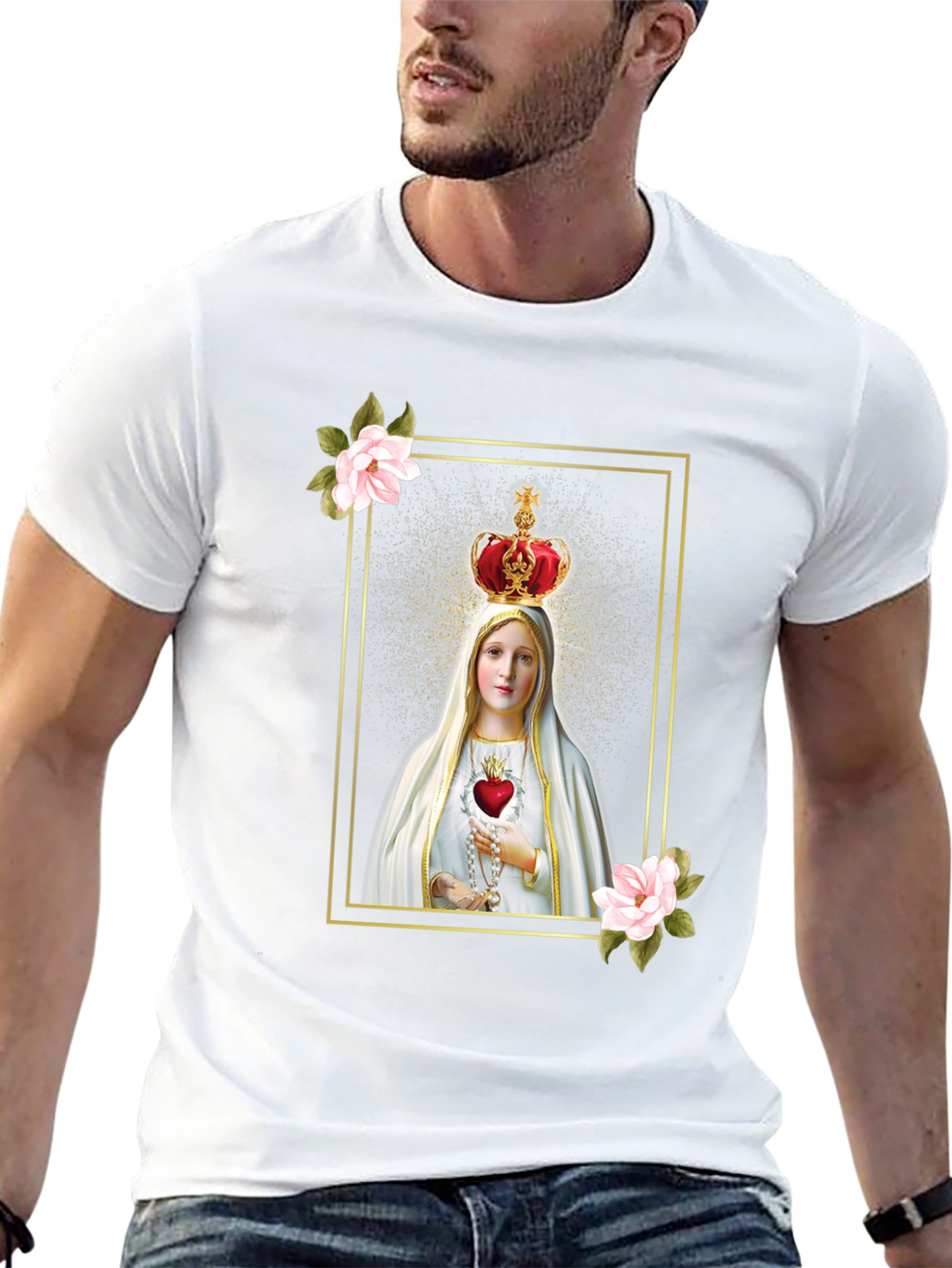 Virgin Mary Graphic Tee - Religious Black T-Shirt