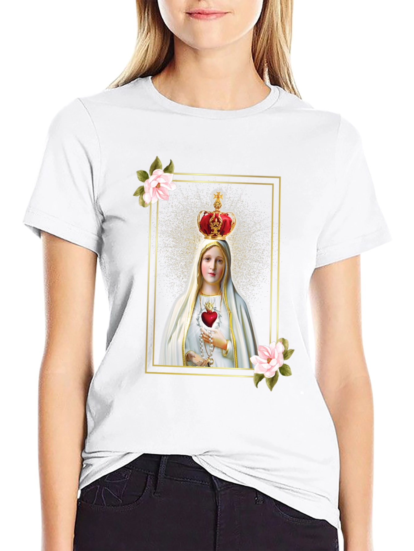 Virgin Mary Graphic Tee - Religious Black T-Shirt