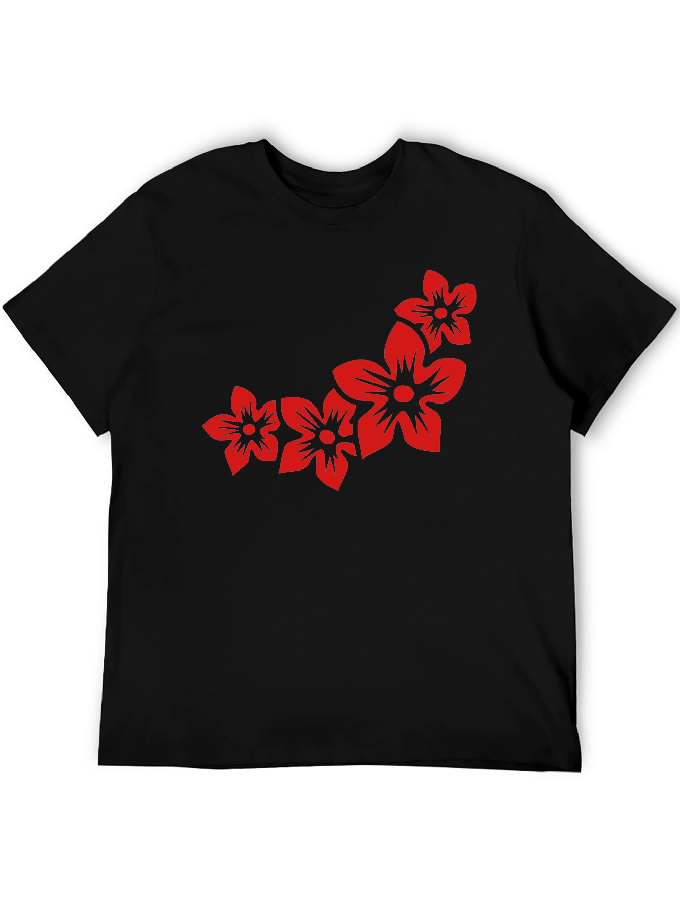 Floral Print Black Casual Tee