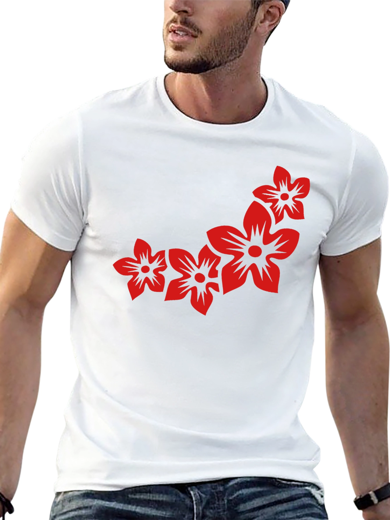 Floral Print Black Casual Tee