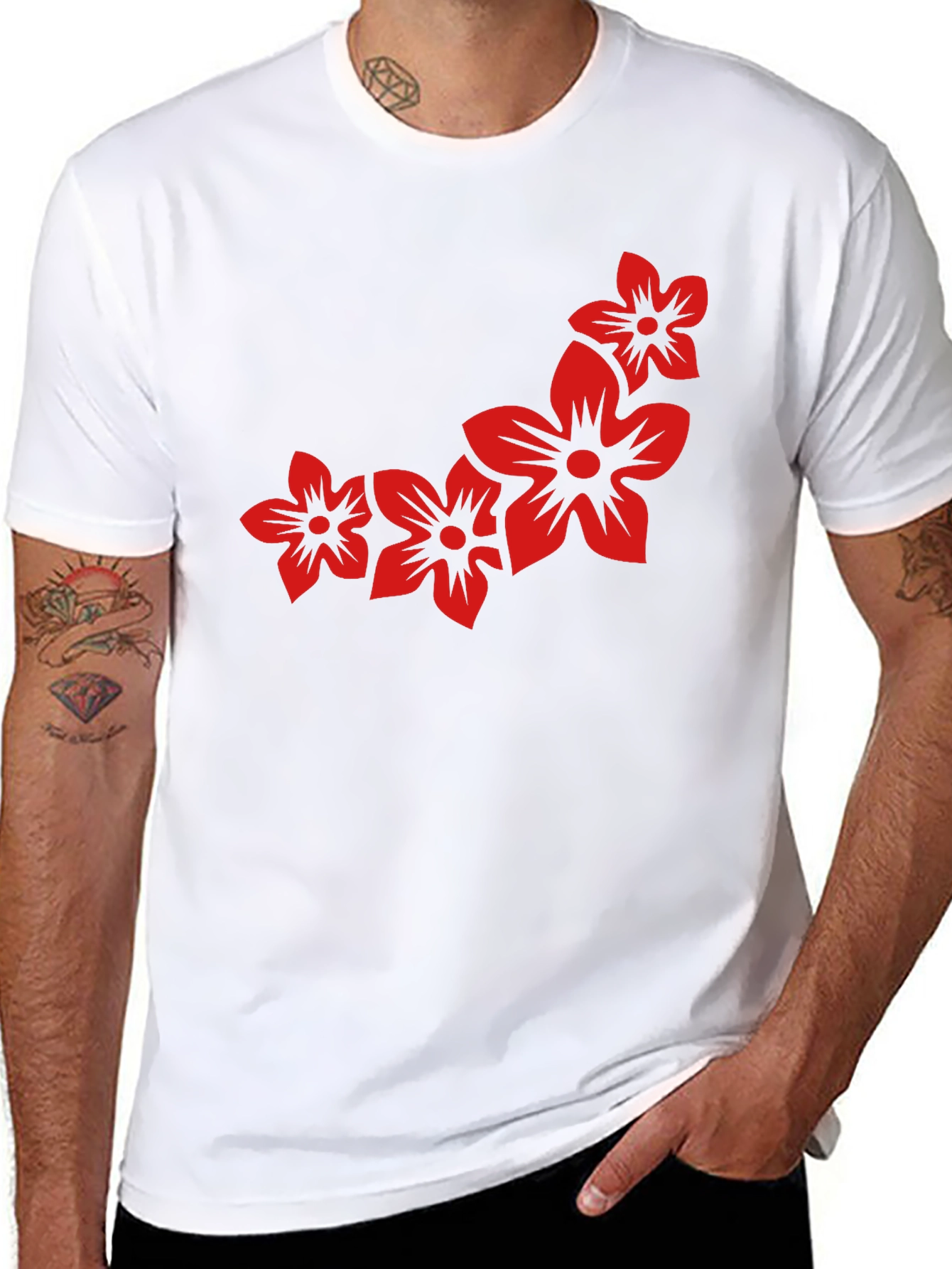 Floral Print Black Casual Tee