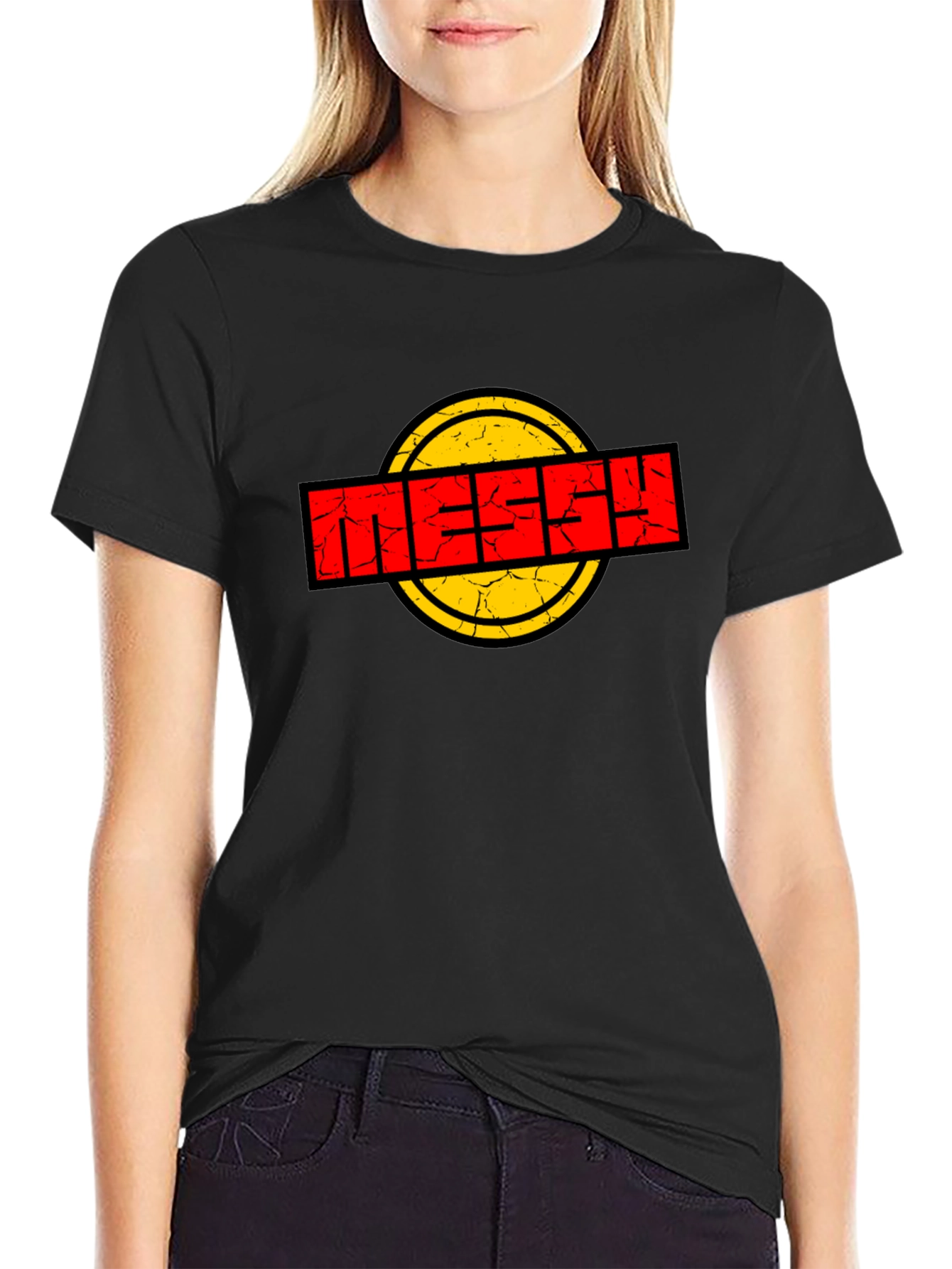Messy Logo Graphic Tee - Black Cotton T-Shirt
