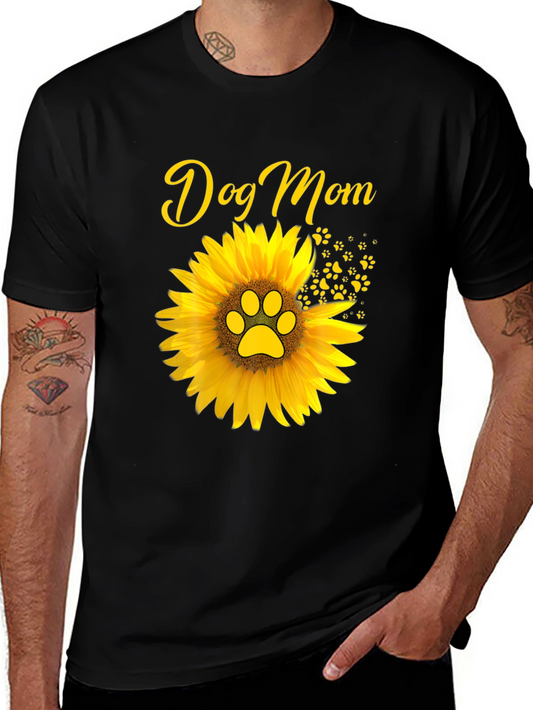 Dog Mom Sunflower Graphic Tee - Black Cotton Blend
