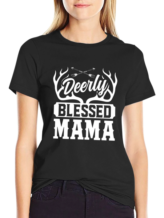 Deerly Blessed Mama Graphic Tee - Black T-Shirt