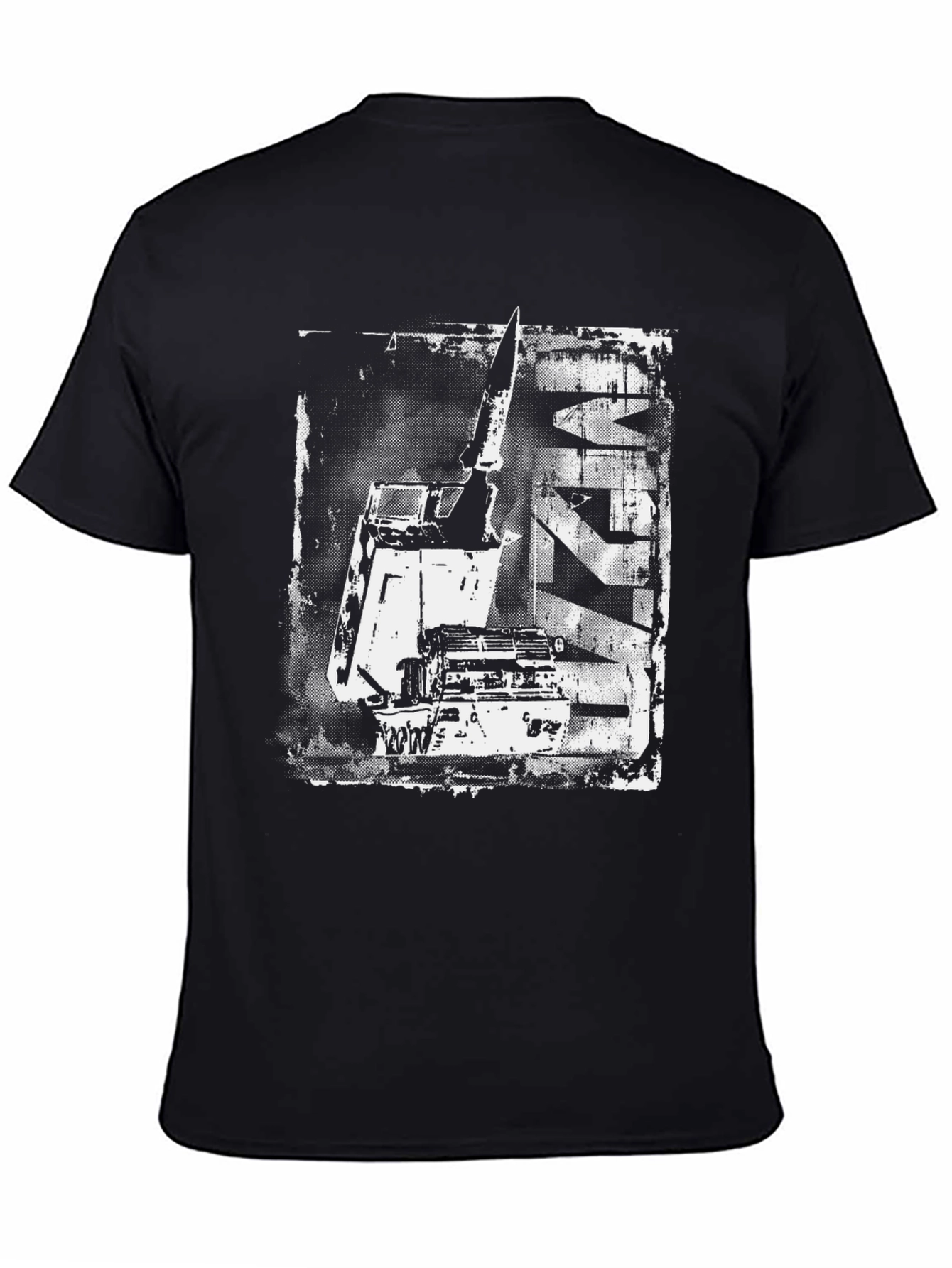Distressed Crane Graphic Black T-Shirt