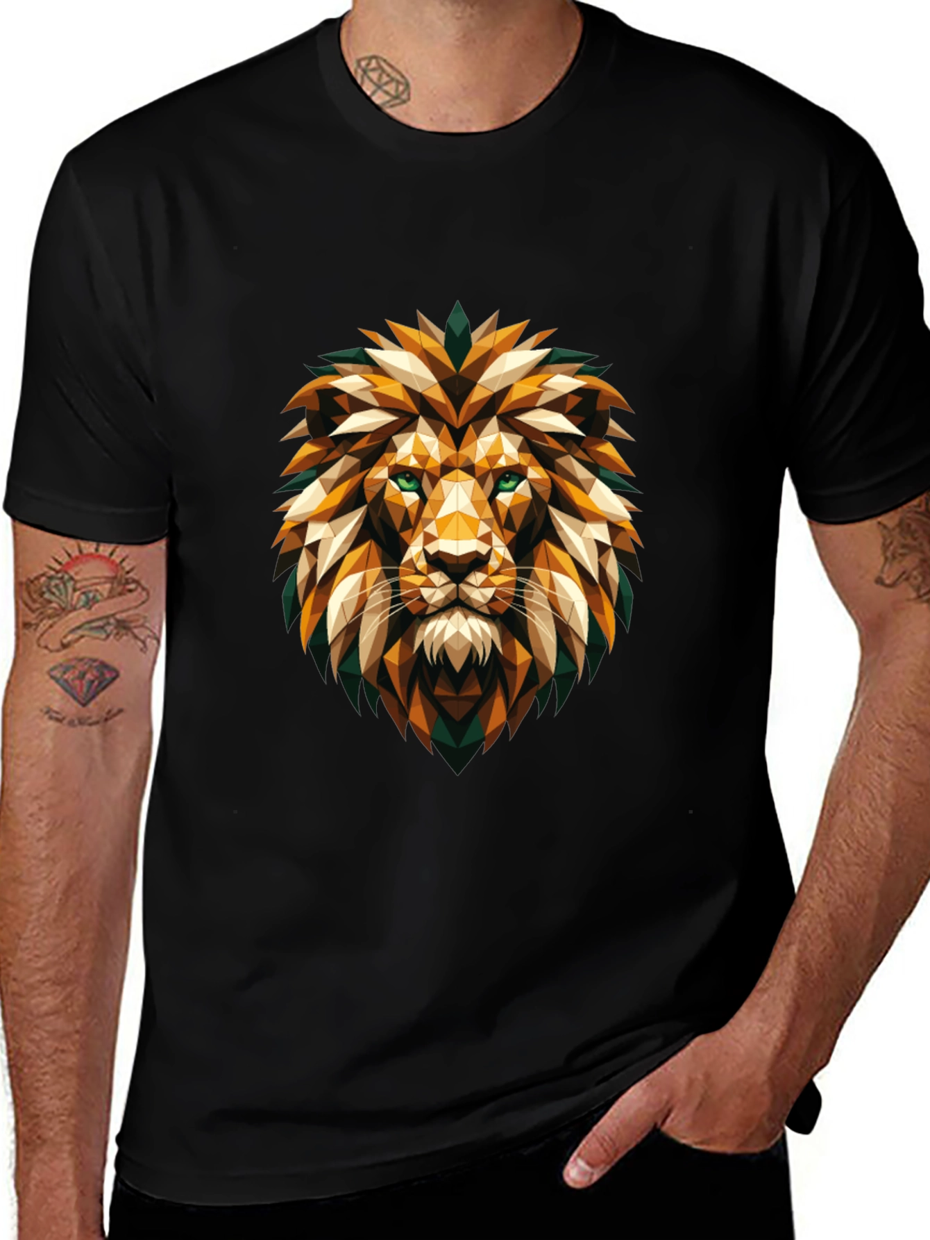 Geometric Lion Head Graphic Tee - Cool Stylish Design