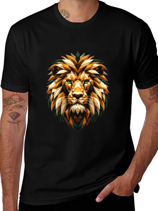 Geometric Lion Head Graphic Tee - Cool Stylish Design