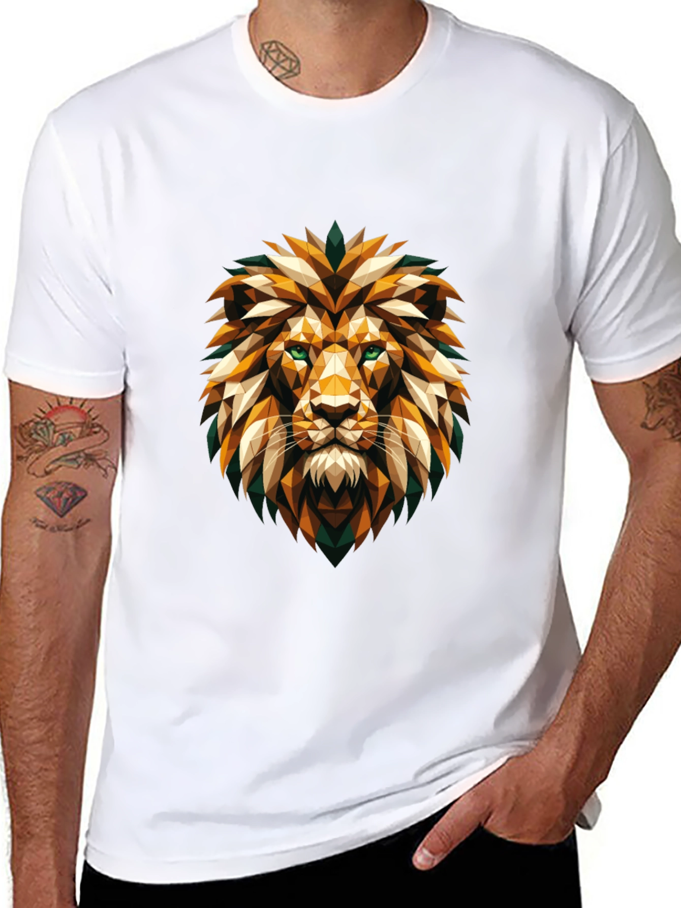 Geometric Lion Head Graphic Tee - Cool Stylish Design