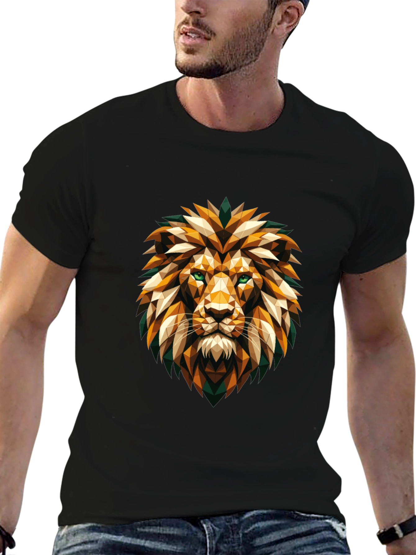 Geometric Lion Head Graphic Tee - Cool Stylish Design