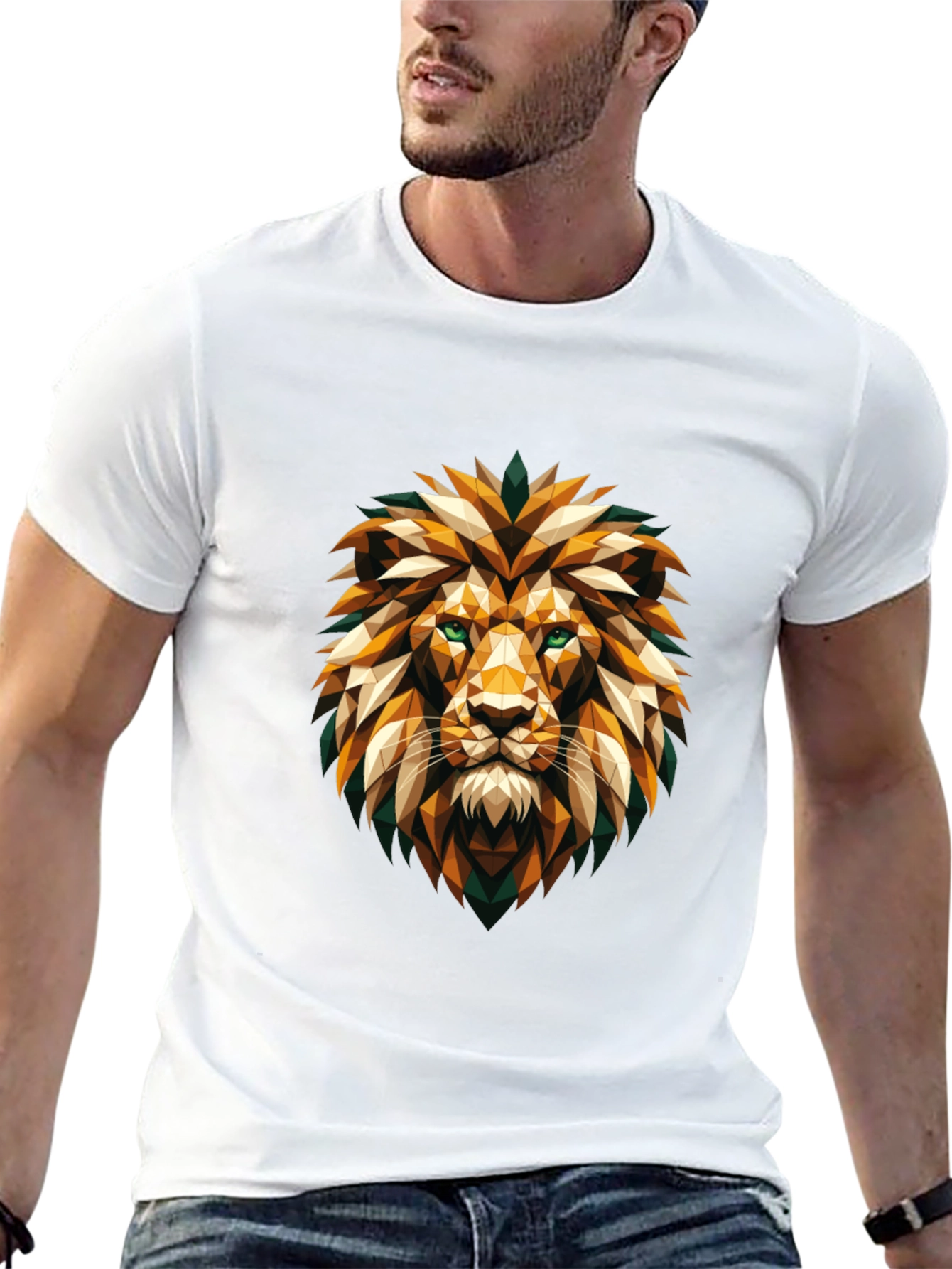 Geometric Lion Head Graphic Tee - Cool Stylish Design