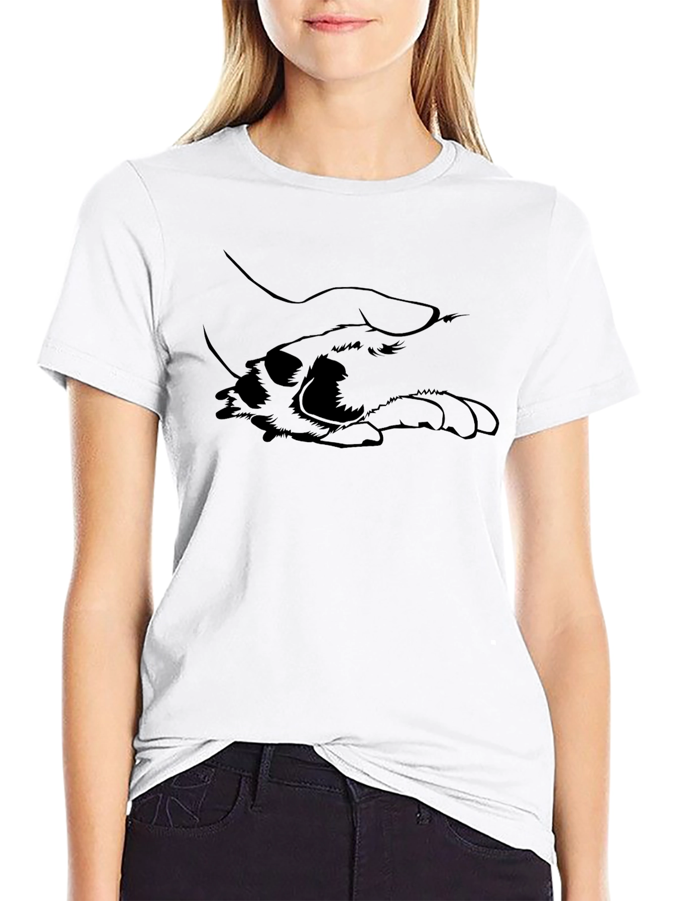 Dog Paw Holding Hand Black T-Shirt