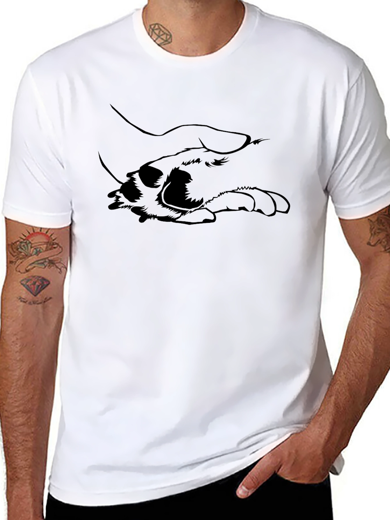 Dog Paw Holding Hand Black T-Shirt