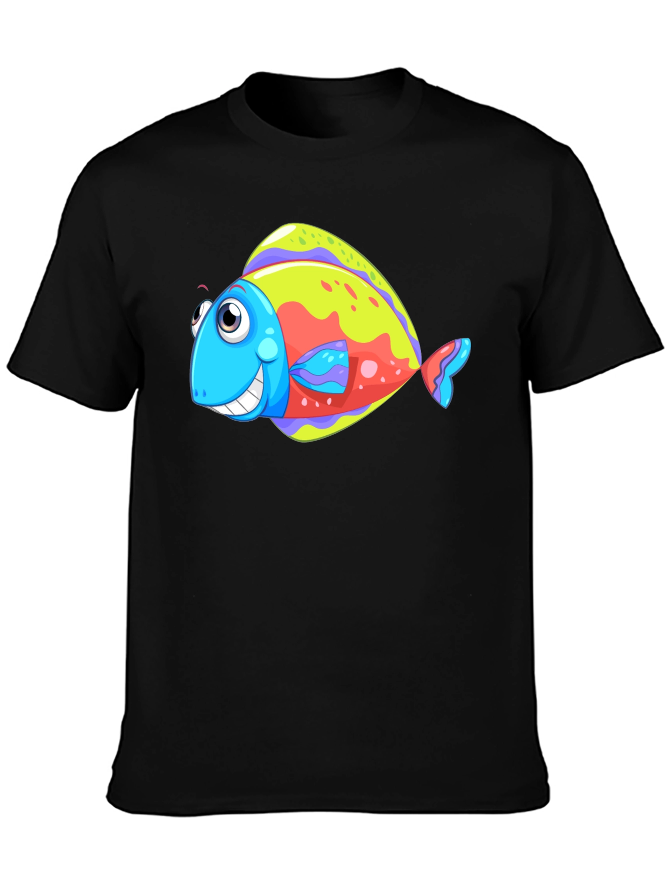 Funny Fish Graphic Tee - Black Cotton T-Shirt