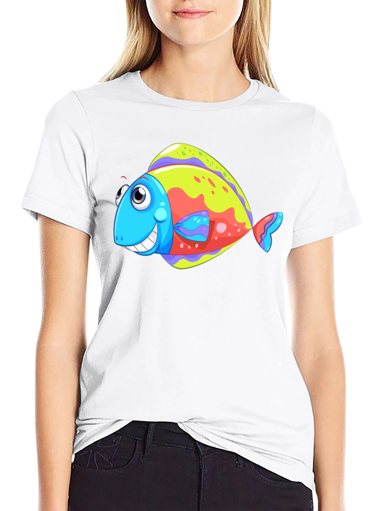 Funny Fish Graphic Tee - Black Cotton T-Shirt