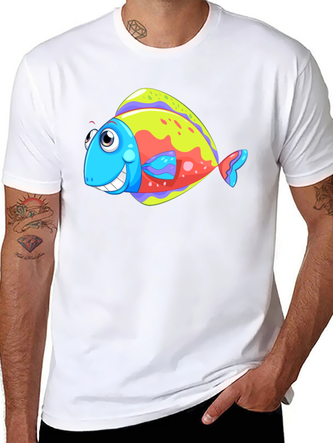 Funny Fish Graphic Tee - Black Cotton T-Shirt