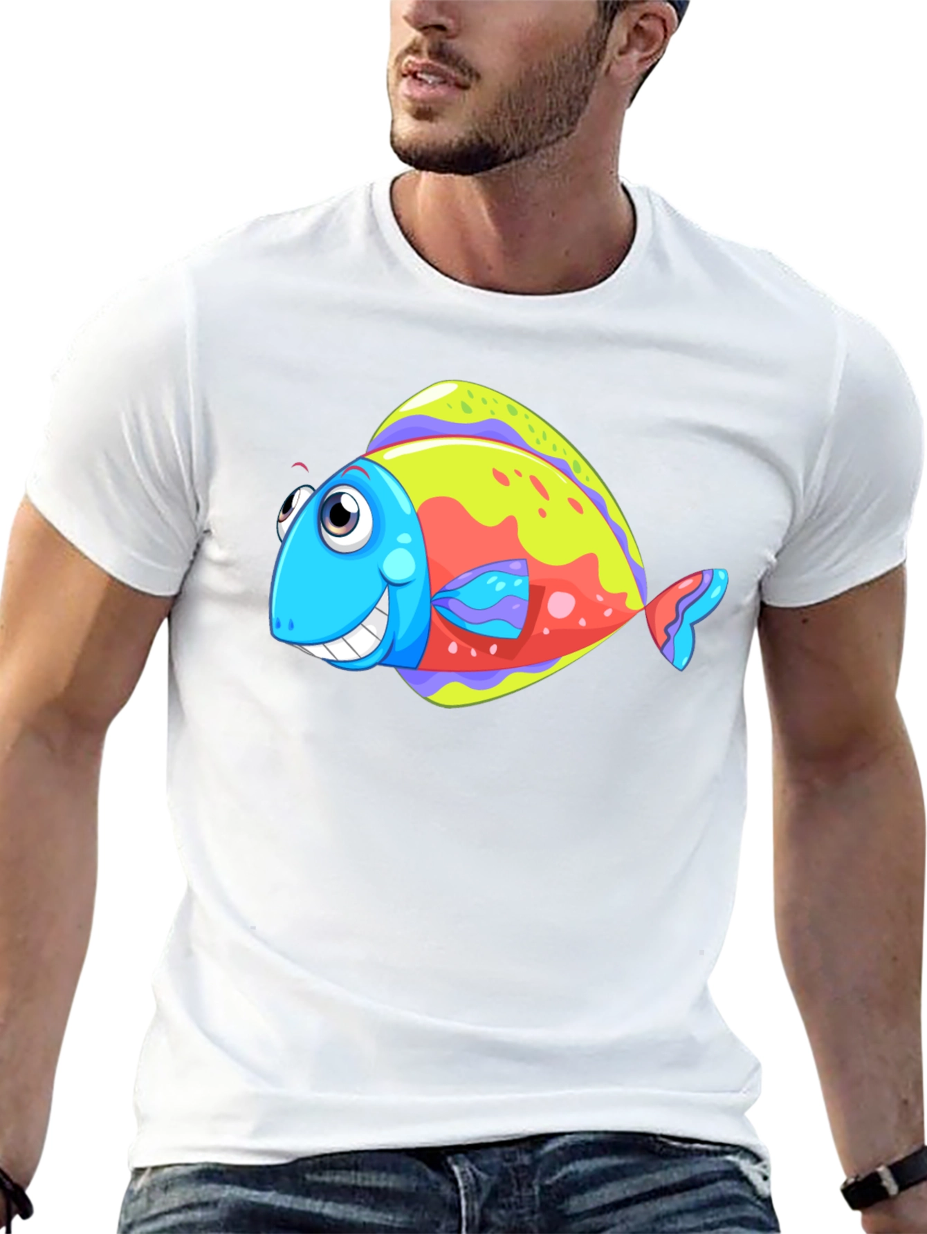 Funny Fish Graphic Tee - Black Cotton T-Shirt