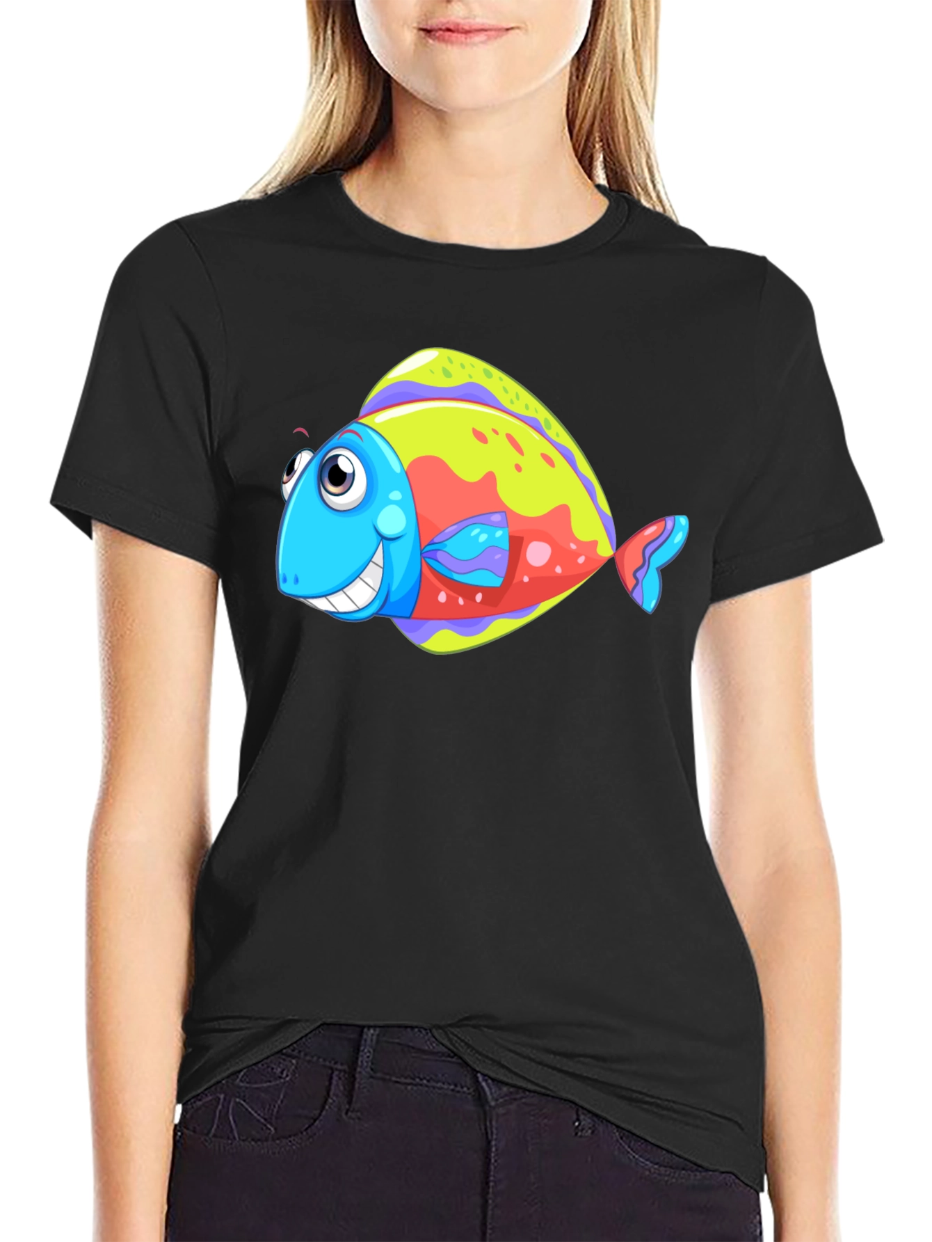 Funny Fish Graphic Tee - Black Cotton T-Shirt