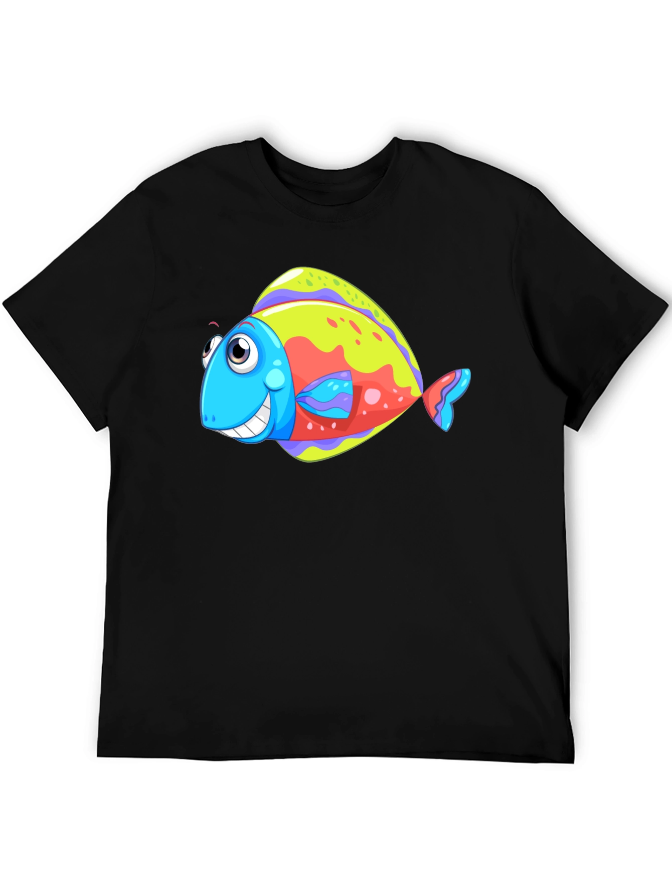 Funny Fish Graphic Tee - Black Cotton T-Shirt