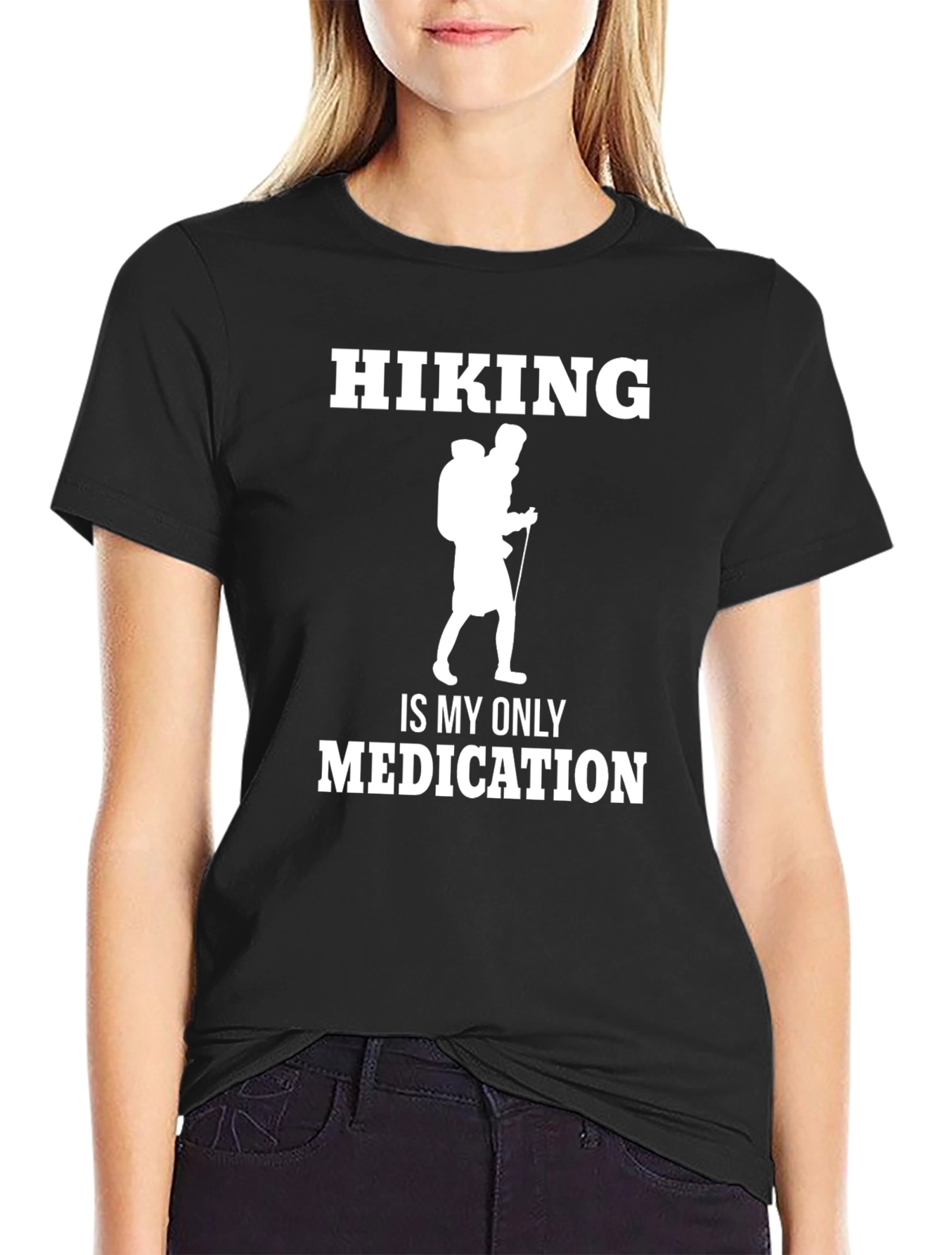 Hiking is My Only Medication Black T-Shirt