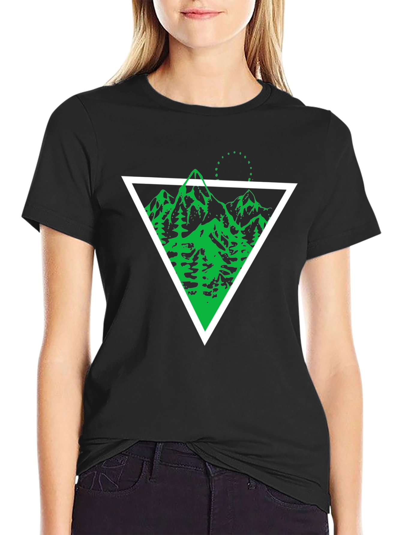 Geometric Mountain Graphic Tee - Black