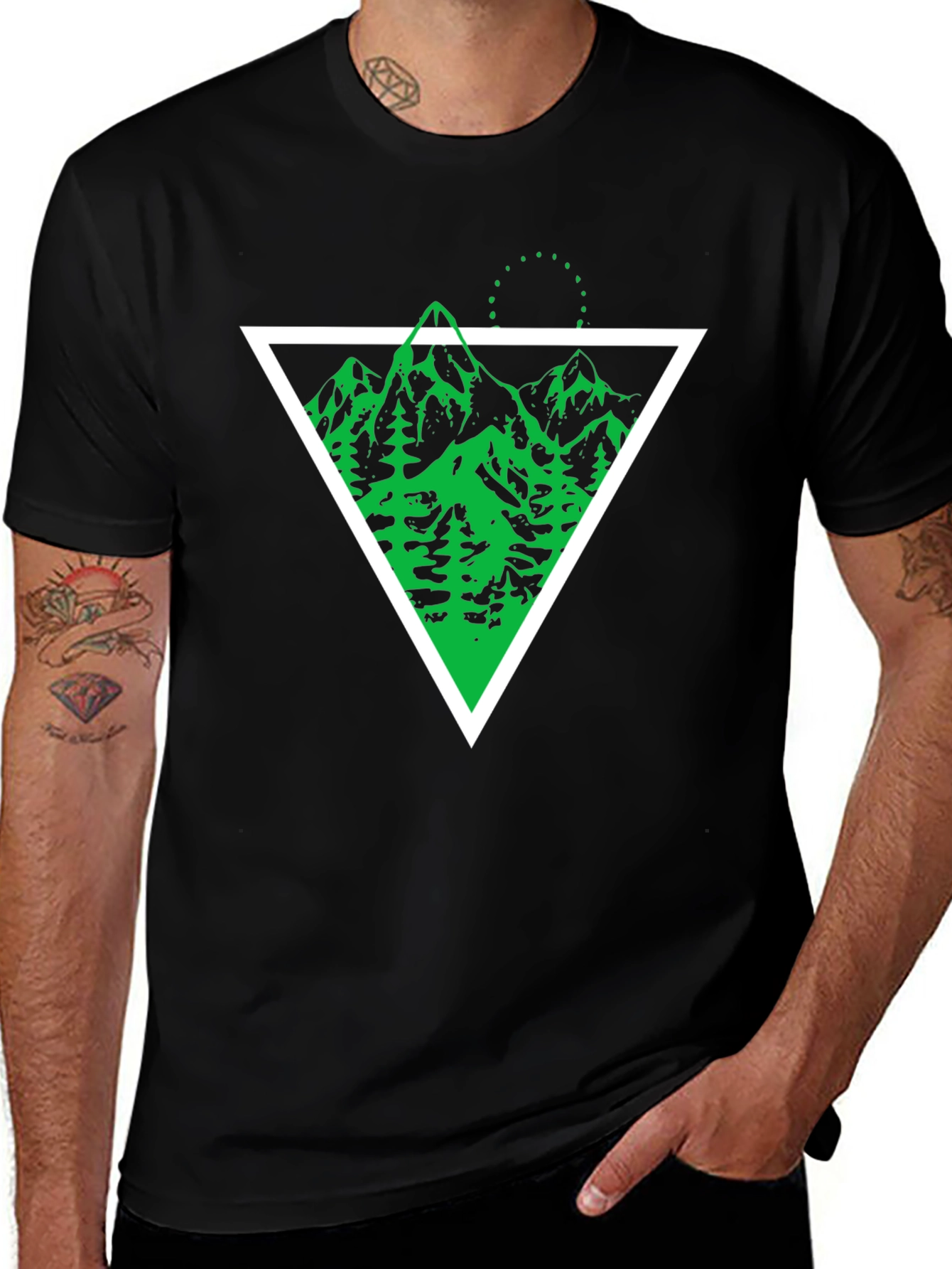 Geometric Mountain Graphic Tee - Black