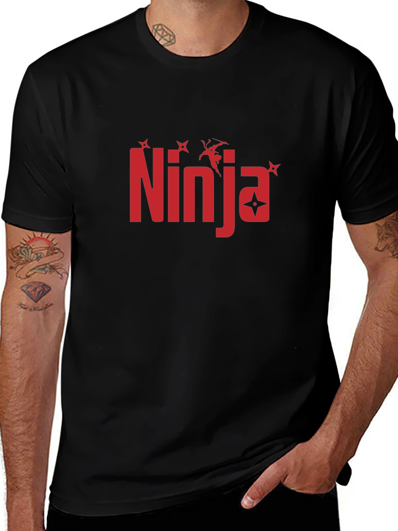 Ninja Graphic Print Black T-Shirt