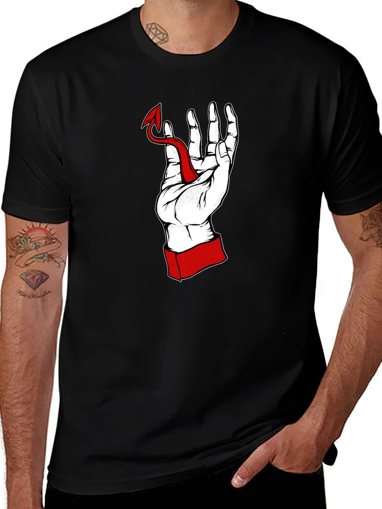 Hand Holding Devil Tail Graphic Tee