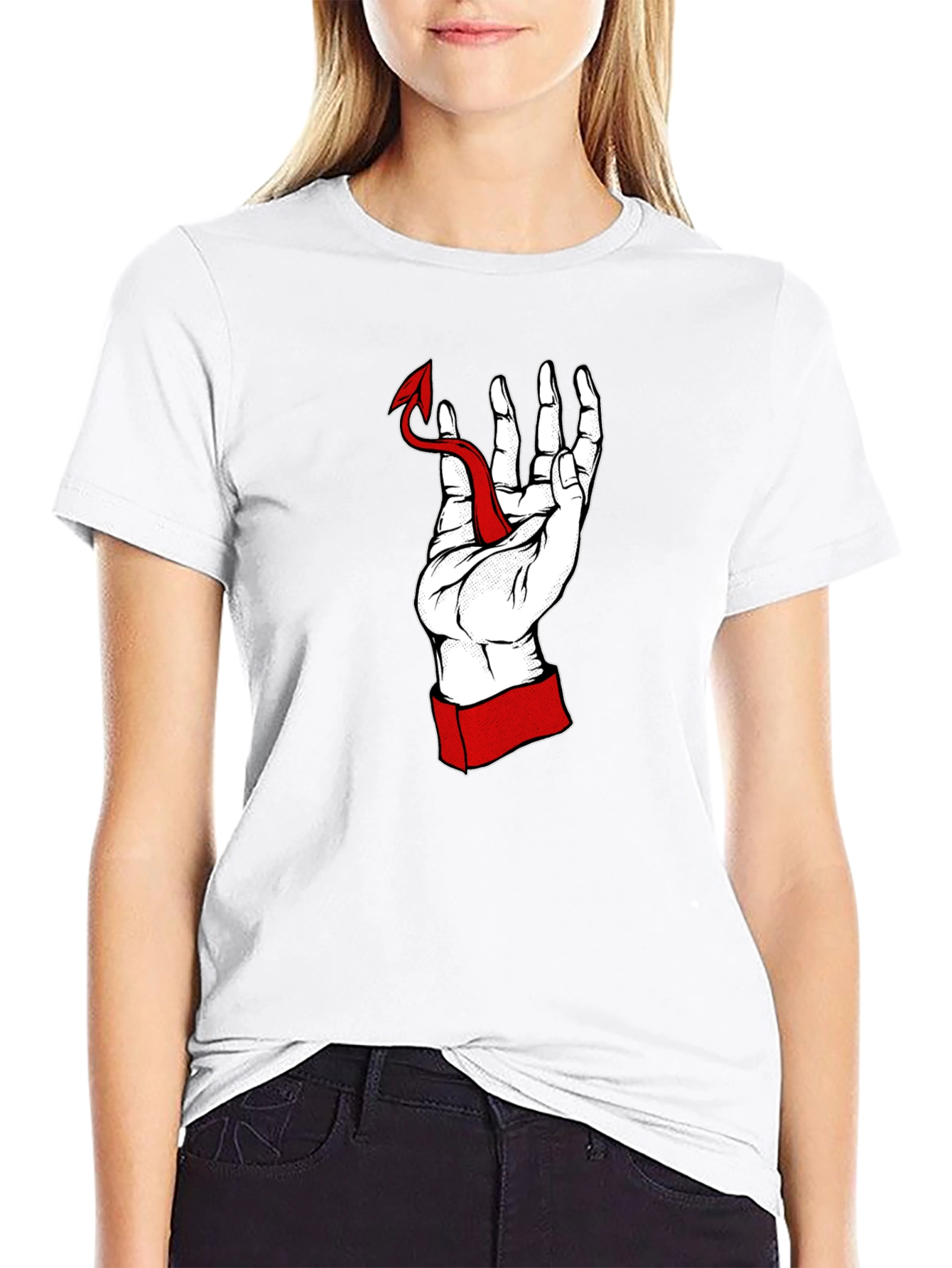 Hand Holding Devil Tail Graphic Tee
