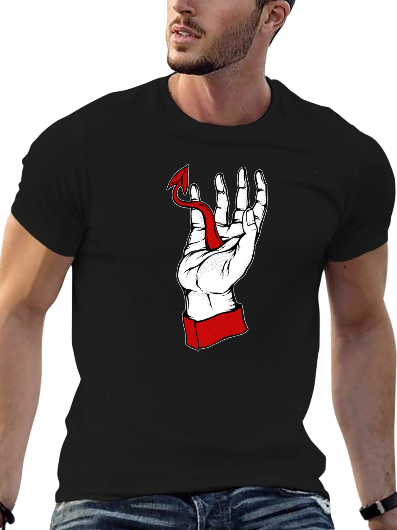 Hand Holding Devil Tail Graphic Tee