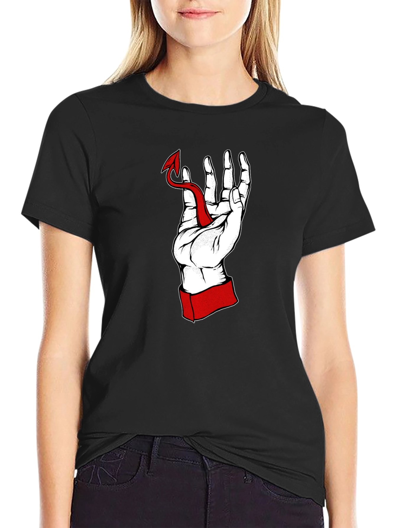Hand Holding Devil Tail Graphic Tee